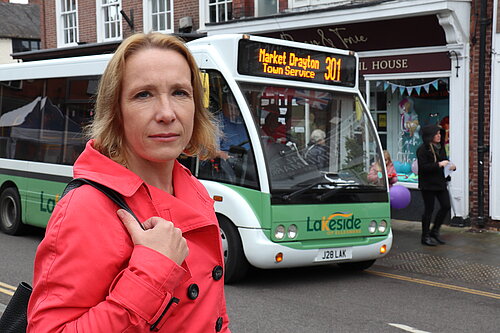 Helen with bus in Market Drayton