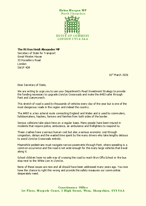 Joint letter about the A483