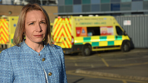 Helen with local ambulances