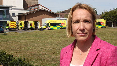 Helen outside an A&E department