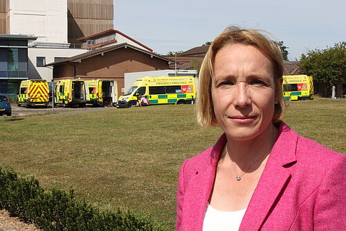 Helen outside an A&E department