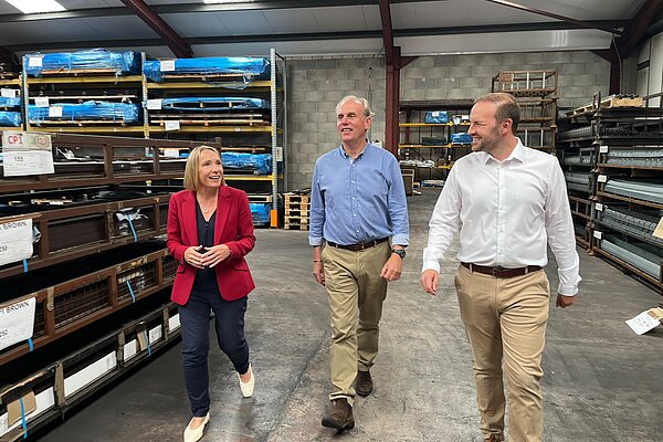 Helen Morgan MP meeting with Everedge (L-R) Alexander Hall, Managing Director and Peter Hughes, Production Manager