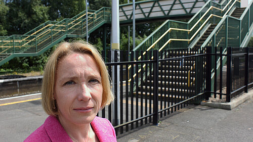 Helen Morgan at Whitchurch railway station, which has been denied step-free access 