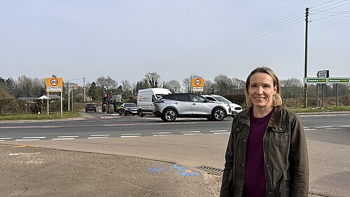 Helen Morgan MP at Llynclys crossroads