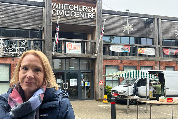 Helen outside Whitchurch Civic Centre