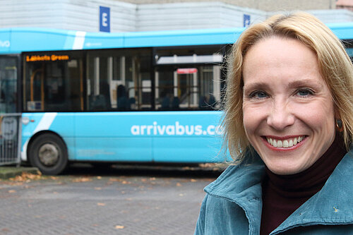 Helen Morgan with a local Arriva bus