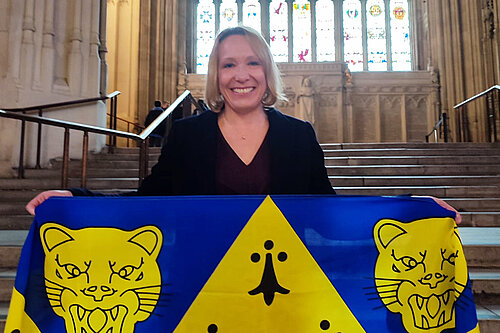 Helen Morgan with the Shropshire Flag