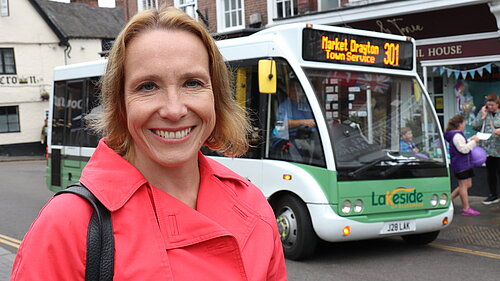 Helen with a Market Drayton bus
