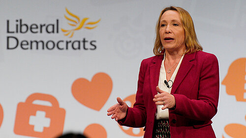 Helen Morgan speaking at Liberal Democrat conference