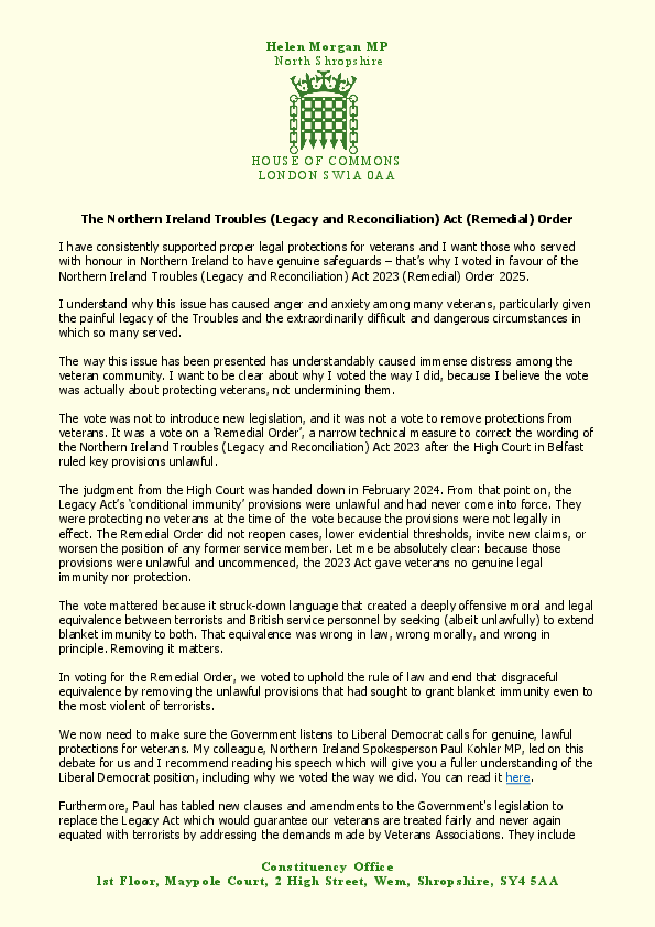 Helen Morgan MP explains her position