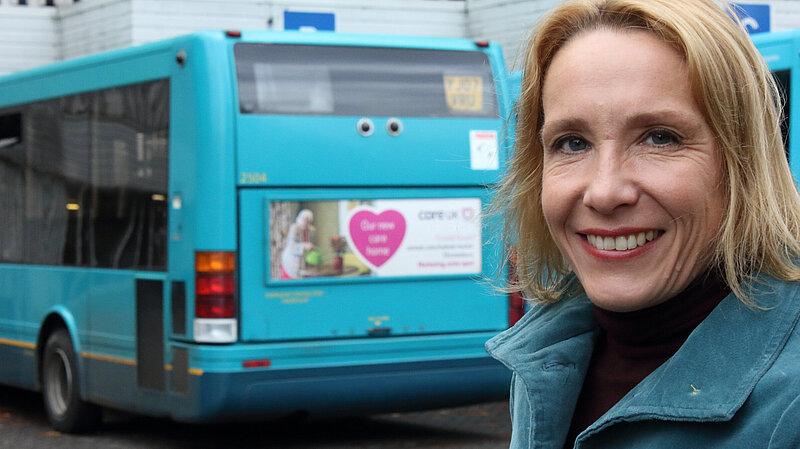 Helen Morgan with a Shropshire bus